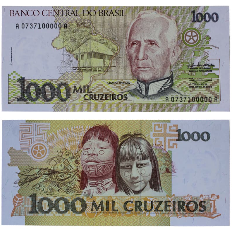 CÉDULA 1000 Cruzeiros 1990 (CÂNDIDO RONDON) - PERFEITO ESTADO DE CONSERVAÇÃO