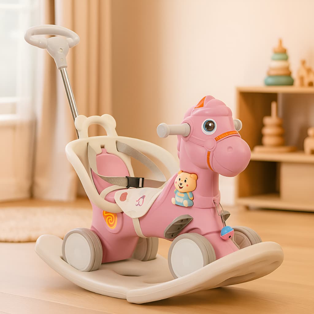 Cavalinho Passeio Balanço Infantil 2 em 1 Empurrador Triciclo Bebê Brinquedo Segurança Estabilidade