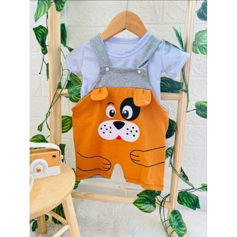 Jardineira Infantil Animais Curta Roupas de Bebê e Crianças Meninos e Meninas com camisetinha