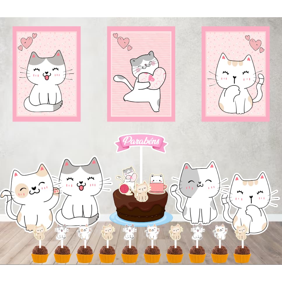 Kit Só um Bolinho -GATINHAS-  Kit Festa em casa  - Aniversário, Mêsversário