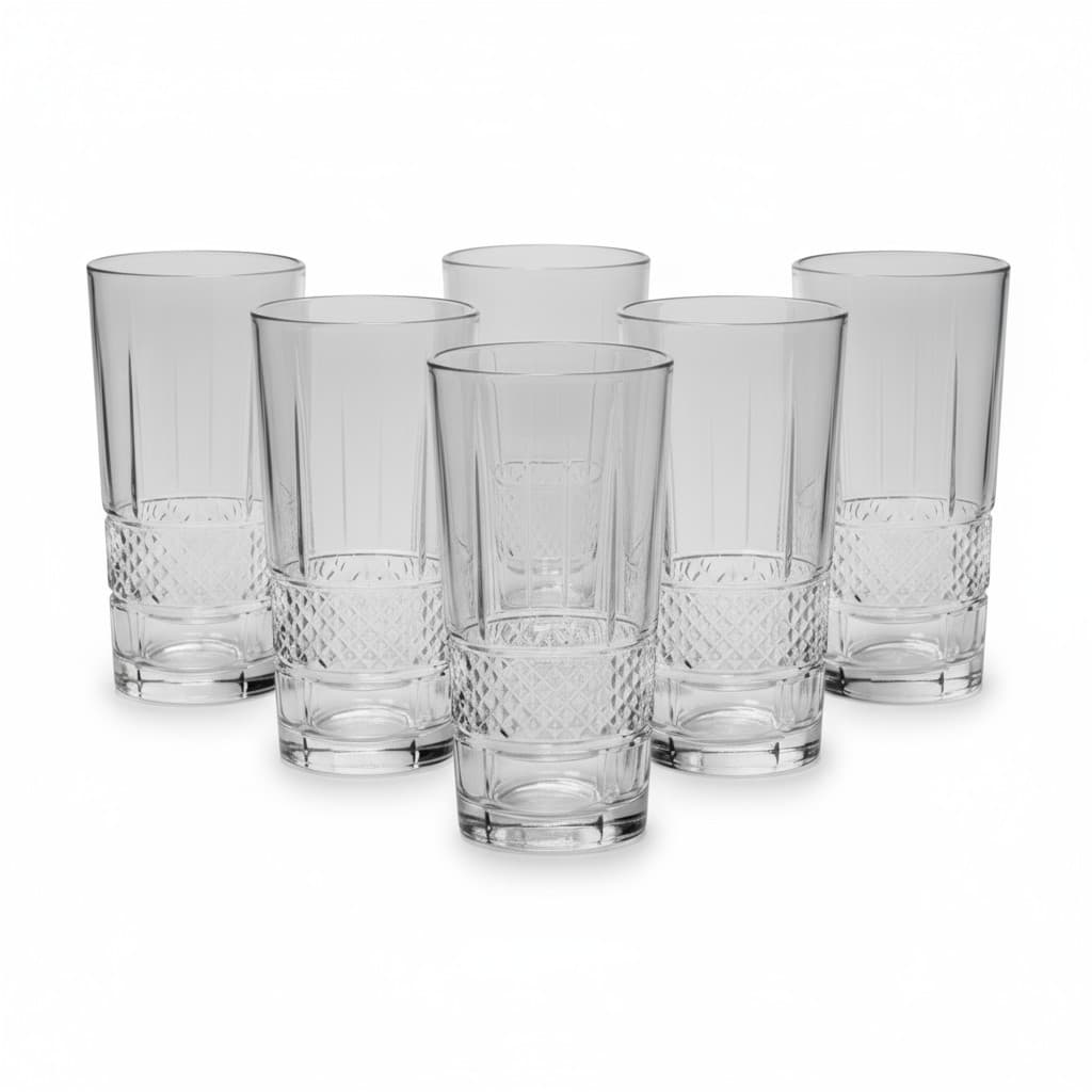 Jogo 6 Copos Altos de Vidro 330ml com Detalhe Decorativo – Elegância e Estilo AliDoLado