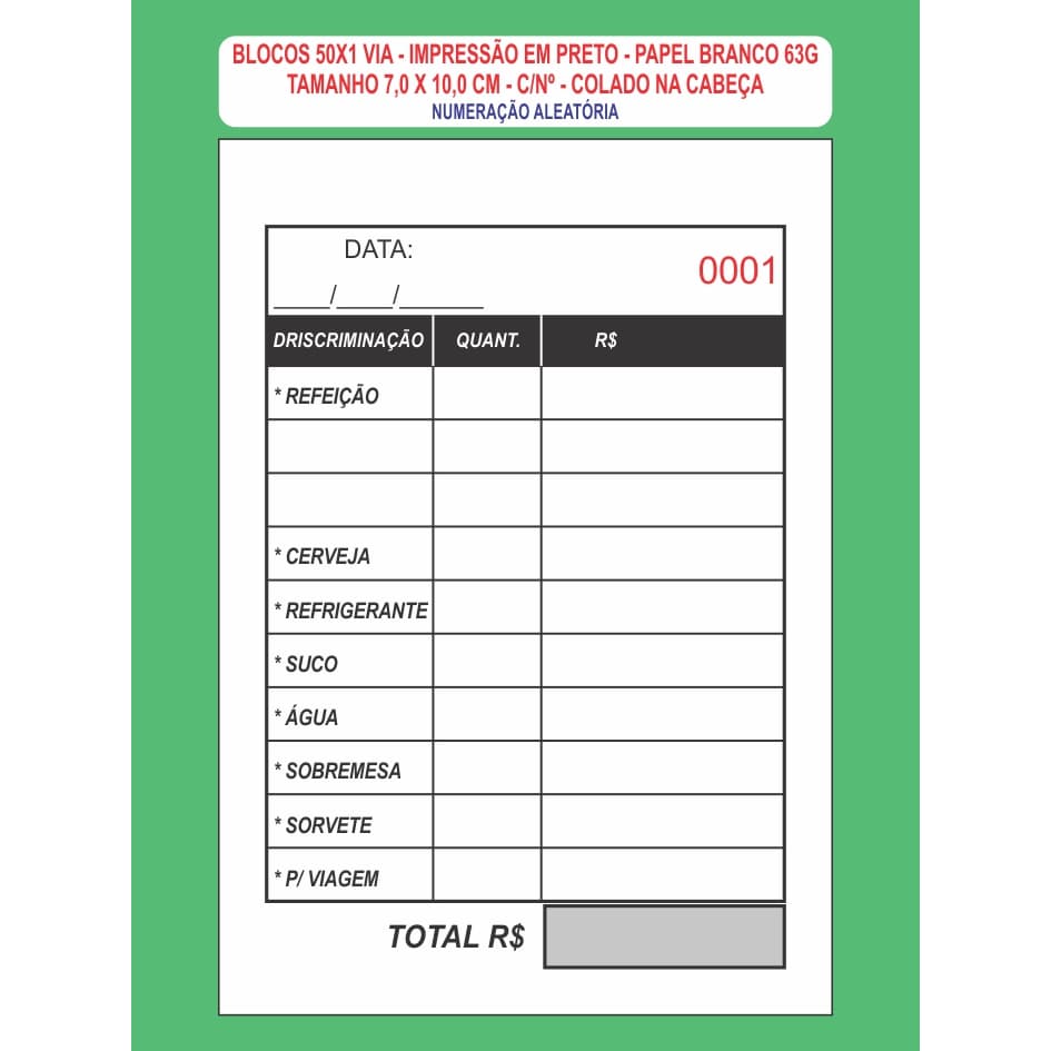 20 Blocos 50x1 De Comanda Mod Data C/n Pap Branco