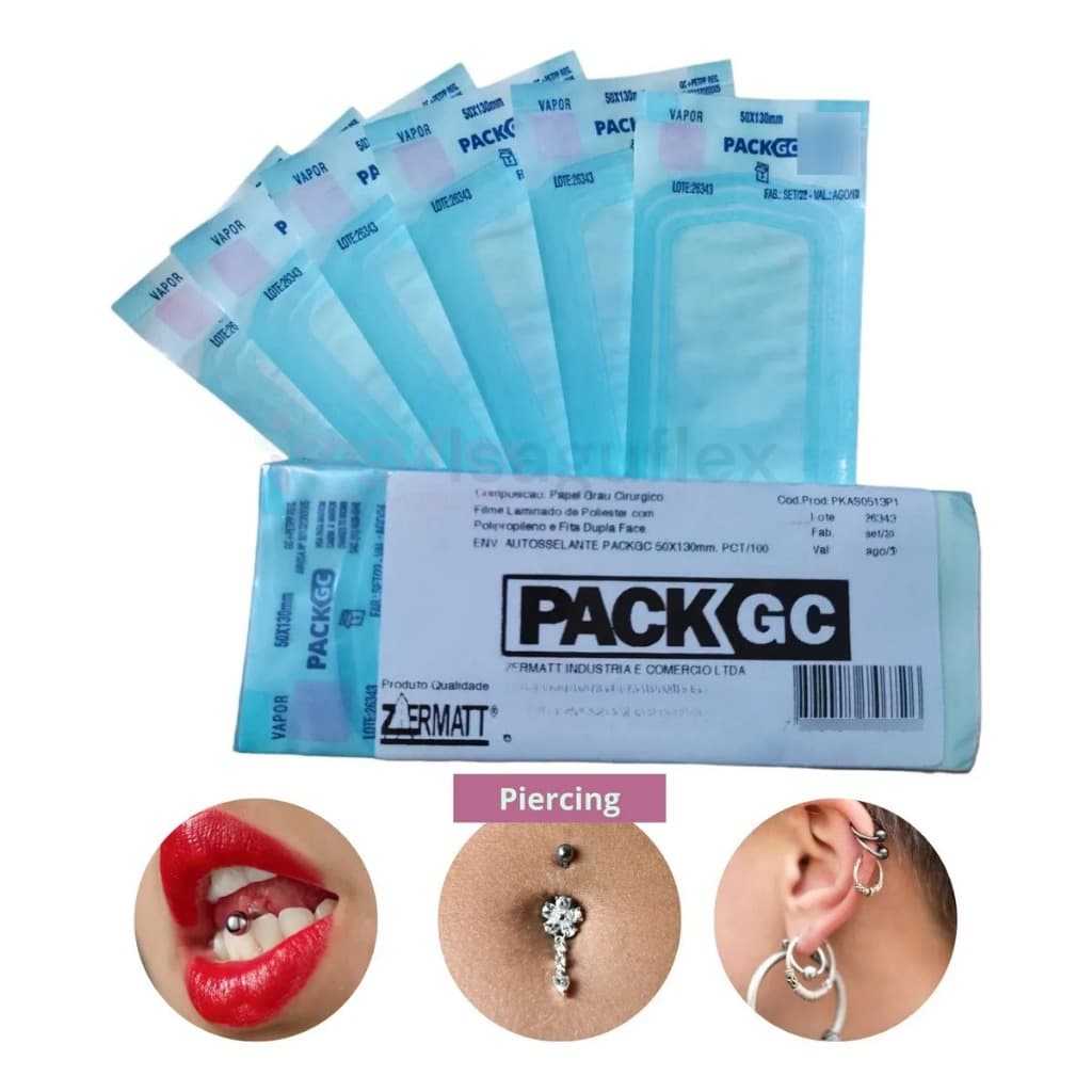 100 Envelope Autoclave Esterilização  Piercing Jóia Brinco pinça extensao de Cilios sombrancelha Autoselante 5x13cm