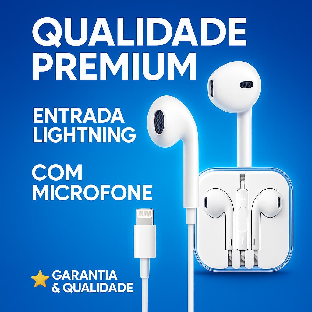Fone de Ouvido Entrada Lightning para Iphone Microfone Bluetooth