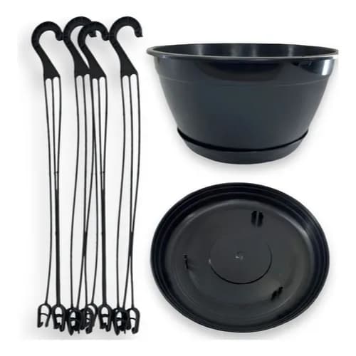 Vida Verde Vaso Cuia 22 + Haste Preto + Prato Plástico Preto 21cm 1 kit