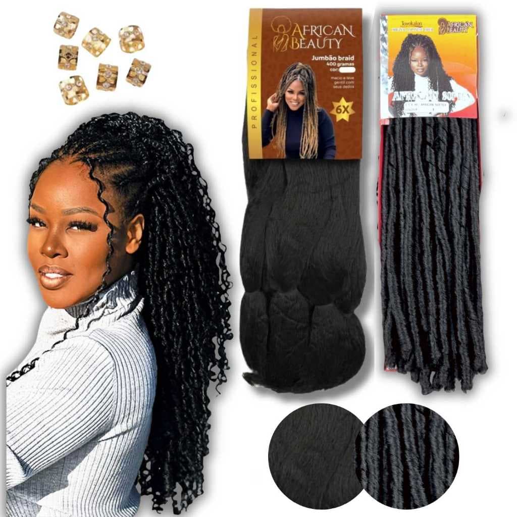 Cabelo Kit Fulani 1 Jumbo 400g 1 Nina African Beauty Premium Tranças Aneis de Brinde