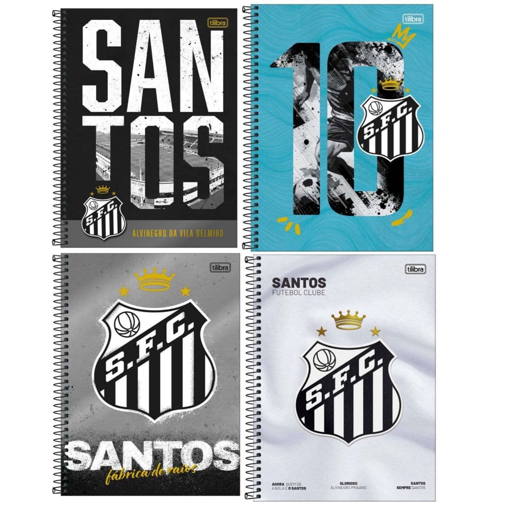 Caderno Espiral Capa Dura Universitário 10 Matérias Santos 160 Folhas Time Tilibra