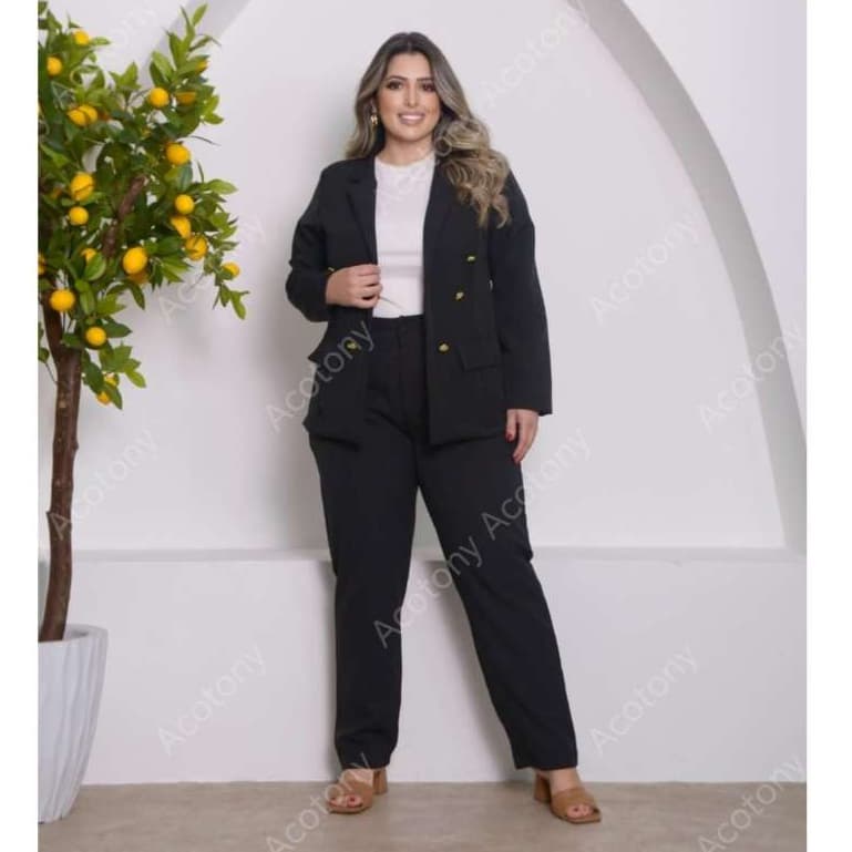 Conjunto Alfaiataria Plus Size GG ao G3 Feminino Casaco + Calça Social Com Botão