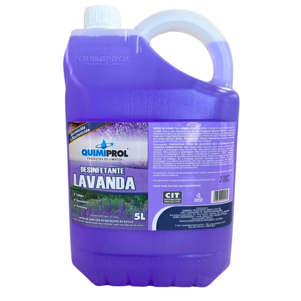 Desinfetante Multiuso Lavanda 5 Litros Concentrado Quimiprol Limpeza profunda e Perfume duradouro