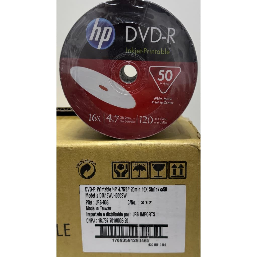 DVD-R HP PRINTABLE 4.7GB DE 120 MINUTOS 50midias.