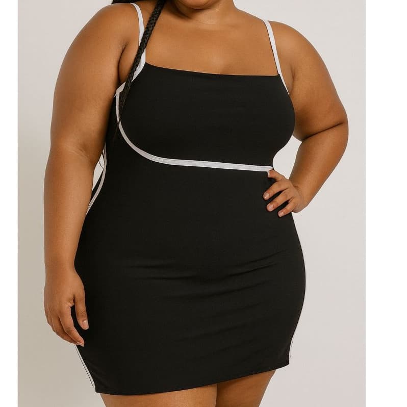 ✨Vestido Feminino  Justo com Alça Fina e Detalhe Contrastante Tecido Suplex Premium com Elasticidade