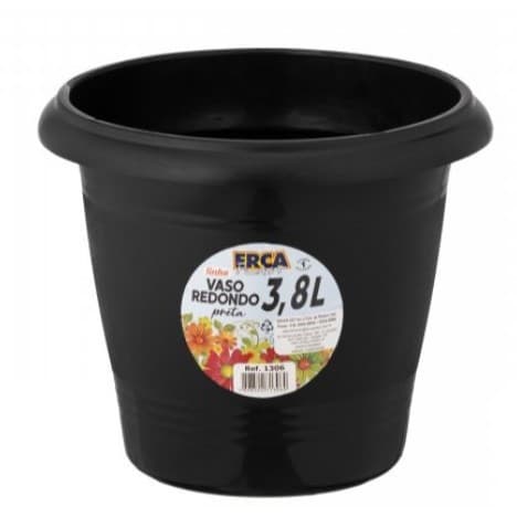 Vaso para plantas Redondo de Plástico Preto – 3,8 Litros