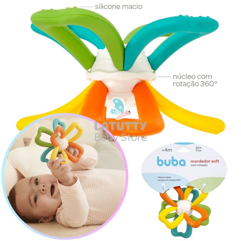 Mordedor Bebê +4 Meses Buba Mordedor Silicone Soft com Rotação Flexível Brinquedo Bebe Buba