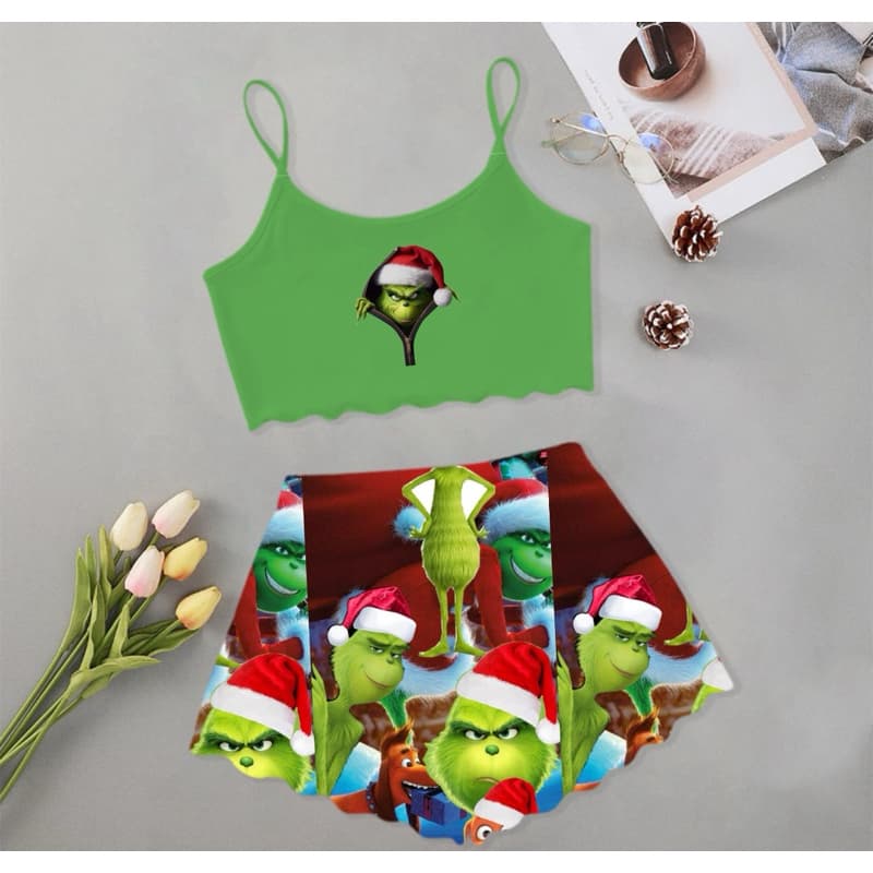 pijamas Personalizados grinch Natal baby-doll cropped roupa de dormir