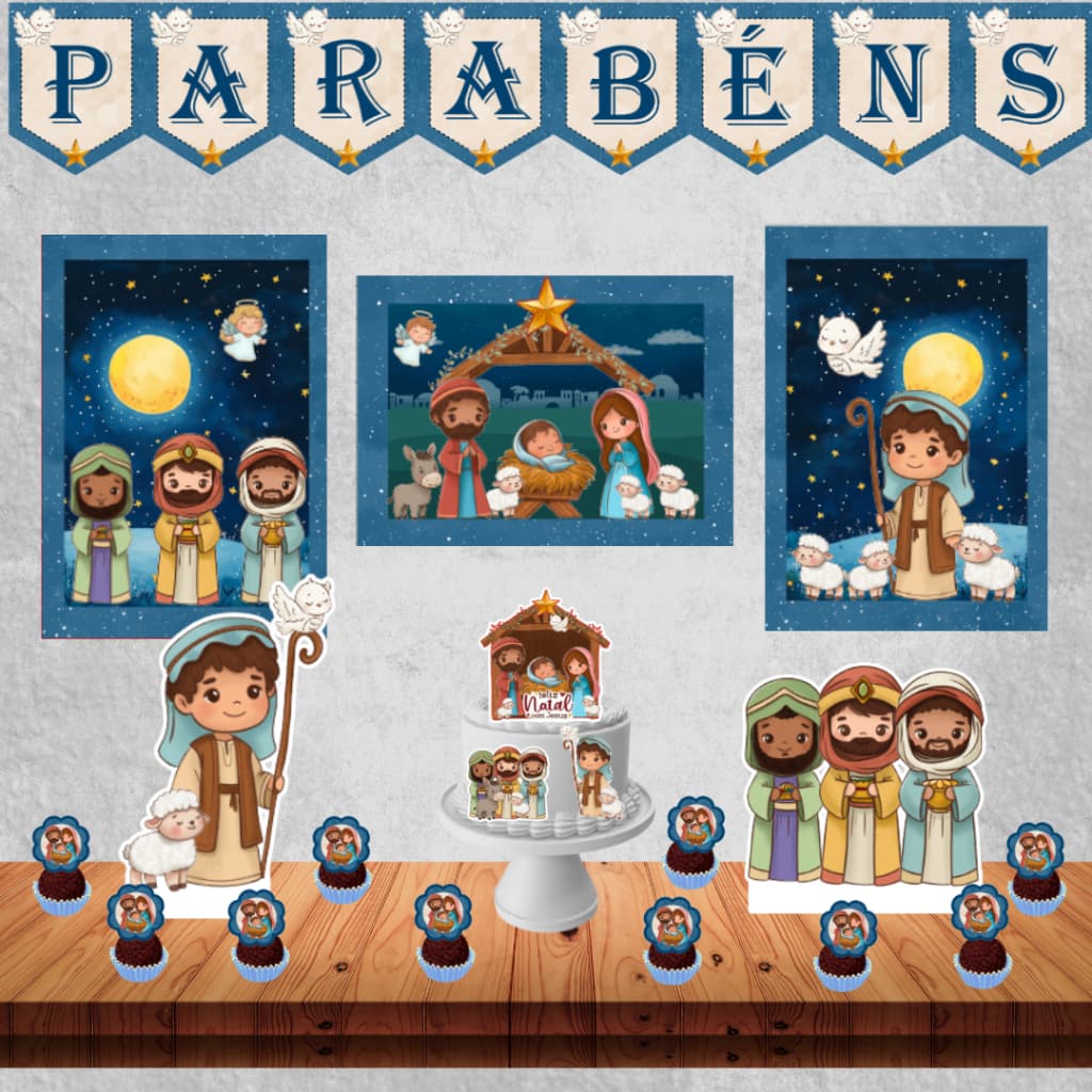 Kit Festa Natal Infantil Nascimento de Jesus - Presépio | Decoração Natalina Religiosa