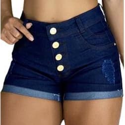SHORT JEANS FEMININO COM LYCRA E QUATRO BOTÕES