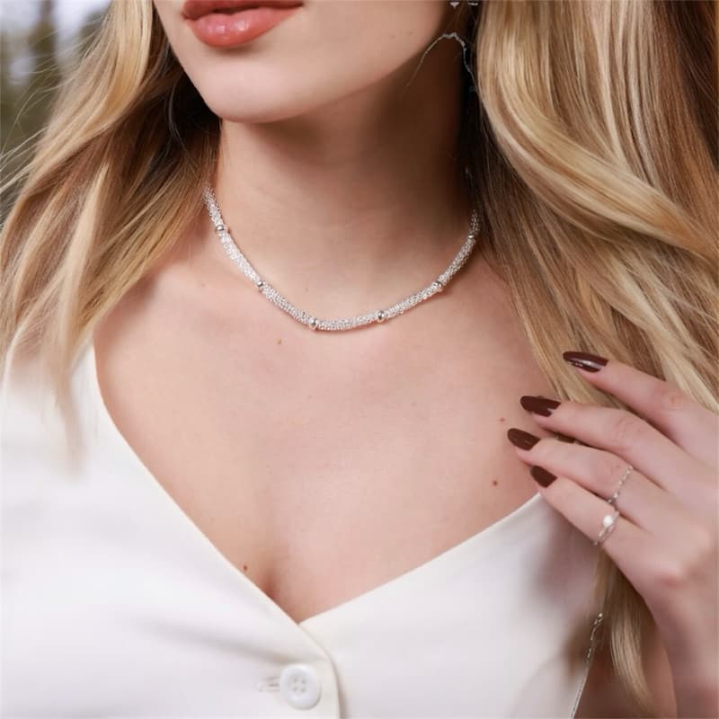 Colar Choker Elos 8 Fios Banhada à Prata 925 Colar Feminino Com Banho De Prata 925, Presente Femino.