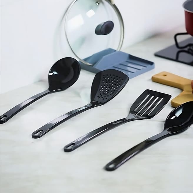 Kit de Talheres Master de Nylon | Concha, Colher, Escumadeira e Espátula para Cozinha