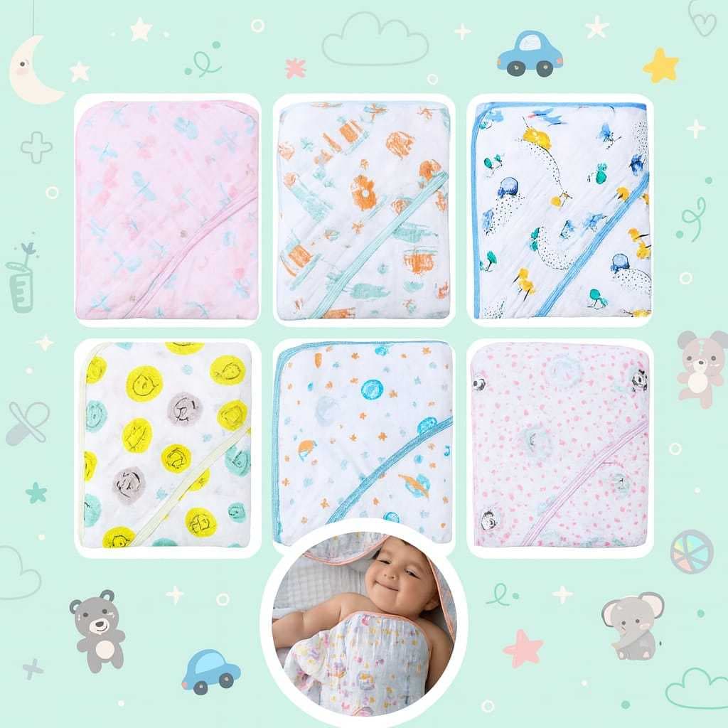 Toalha De Banho Infantil 80x80 Toalha Fralda Bebê Com Capuz Com bainha Estampada