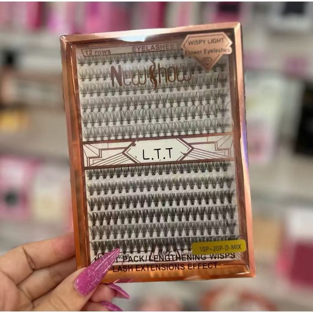 Cílios Postiços em Tufo Wispy Light L.T.T – 12 Linhas 10P-20P D-Mix Efeito Extensão