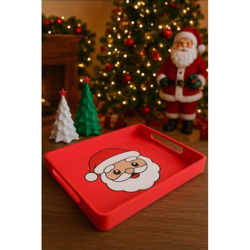 Bandeja de Natal com Estampa do Papai Noel para Decoração, Mesa Posta e Presentes Natalinos – Item Decorativo Papai Noel