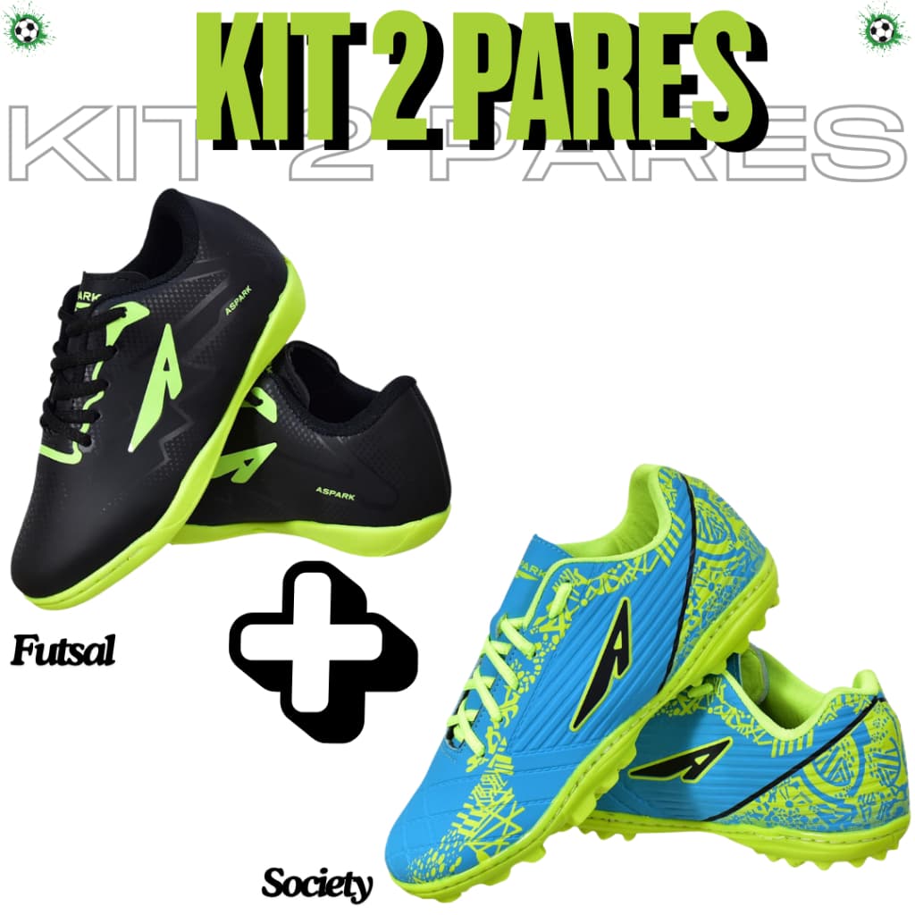 Kit 2 Pares Chuteira Infantil+Adulto Masculino Futsal+Society Leve Macio Promoção Antiderrapante