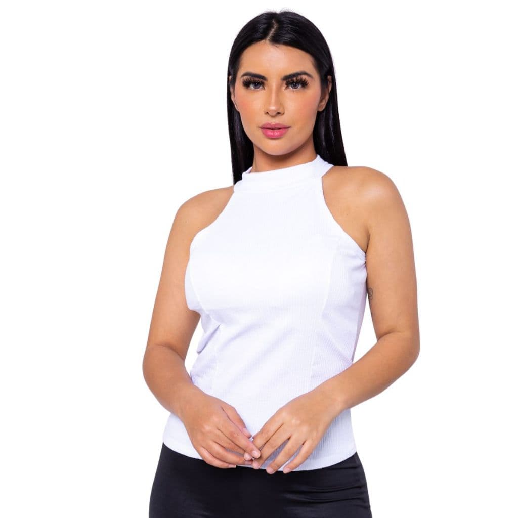 Blusinha Gola Alta Com Bojo Blusa Canelada Roupa Feminina Fashion Verão