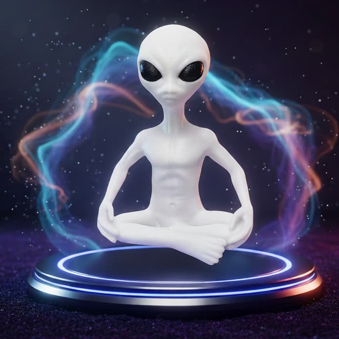 Estátua Alien Meditando Decoração Colecionável Presente Criativo Geek para Estante e Escritório