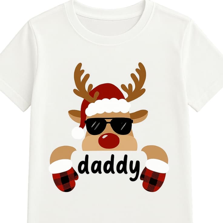 Camiseta T-shirt Natal em família, Daddy, Mommy, Sister, Brother, Merry Christmas