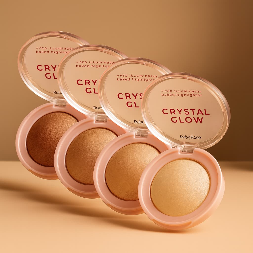 Iluminador Facial Ruby Rose Crystal Glow – Efeito Bronzeado e Glow Natural