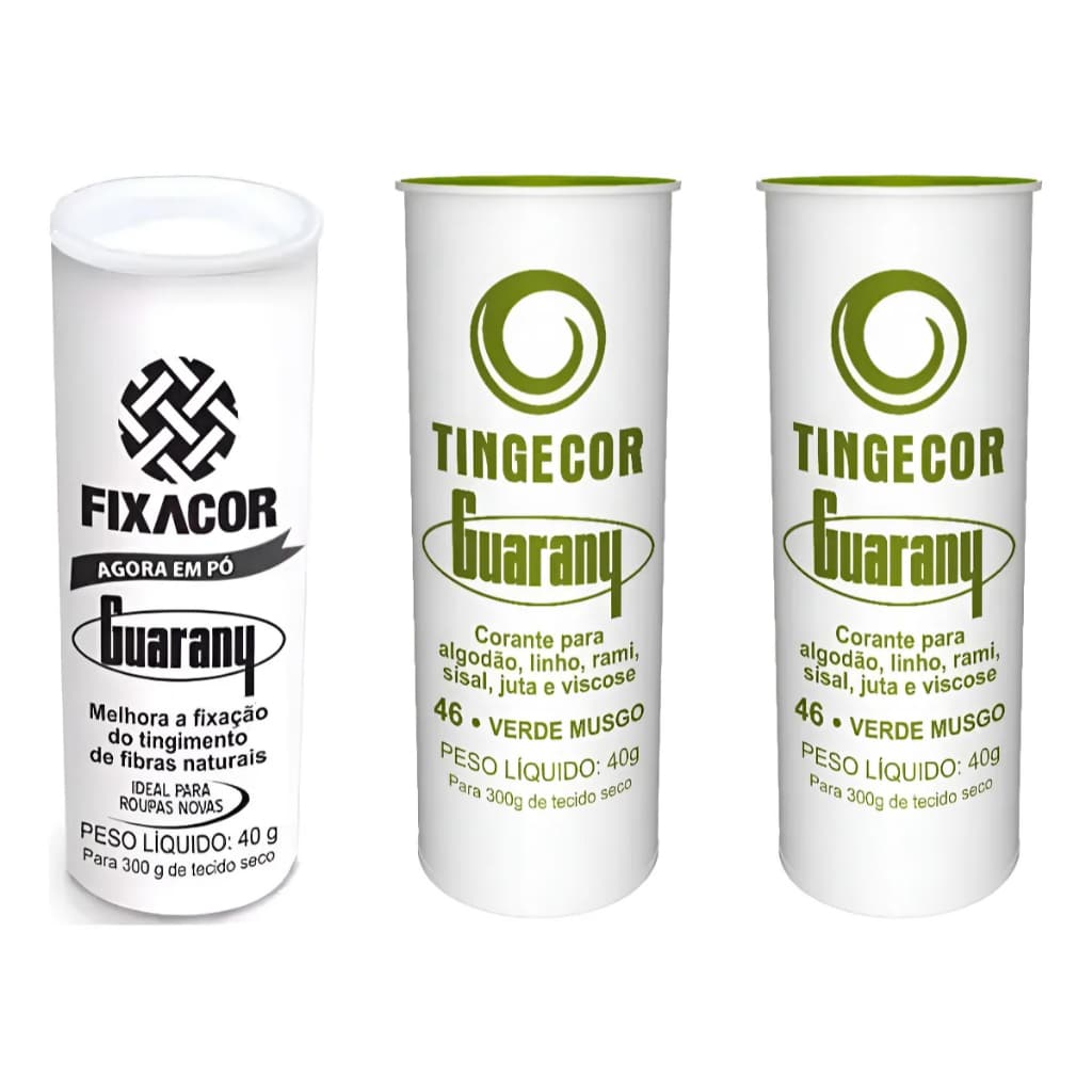 Kit 2 Corante De Roupas Verde Musgo + Fixacor Guarany 40g