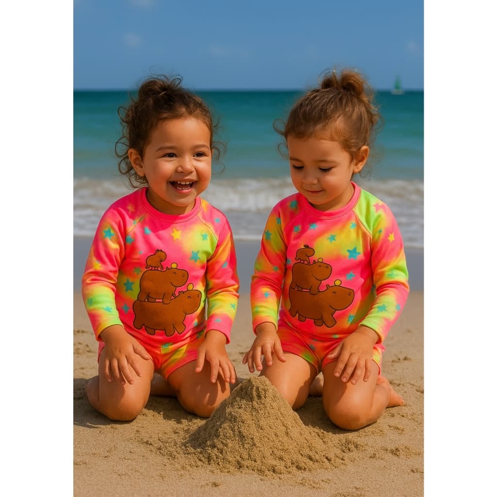 Camisa + Shortinho Conjunto 2 Peças  Unissex Praia Piscina Proteção Roupa de Banho