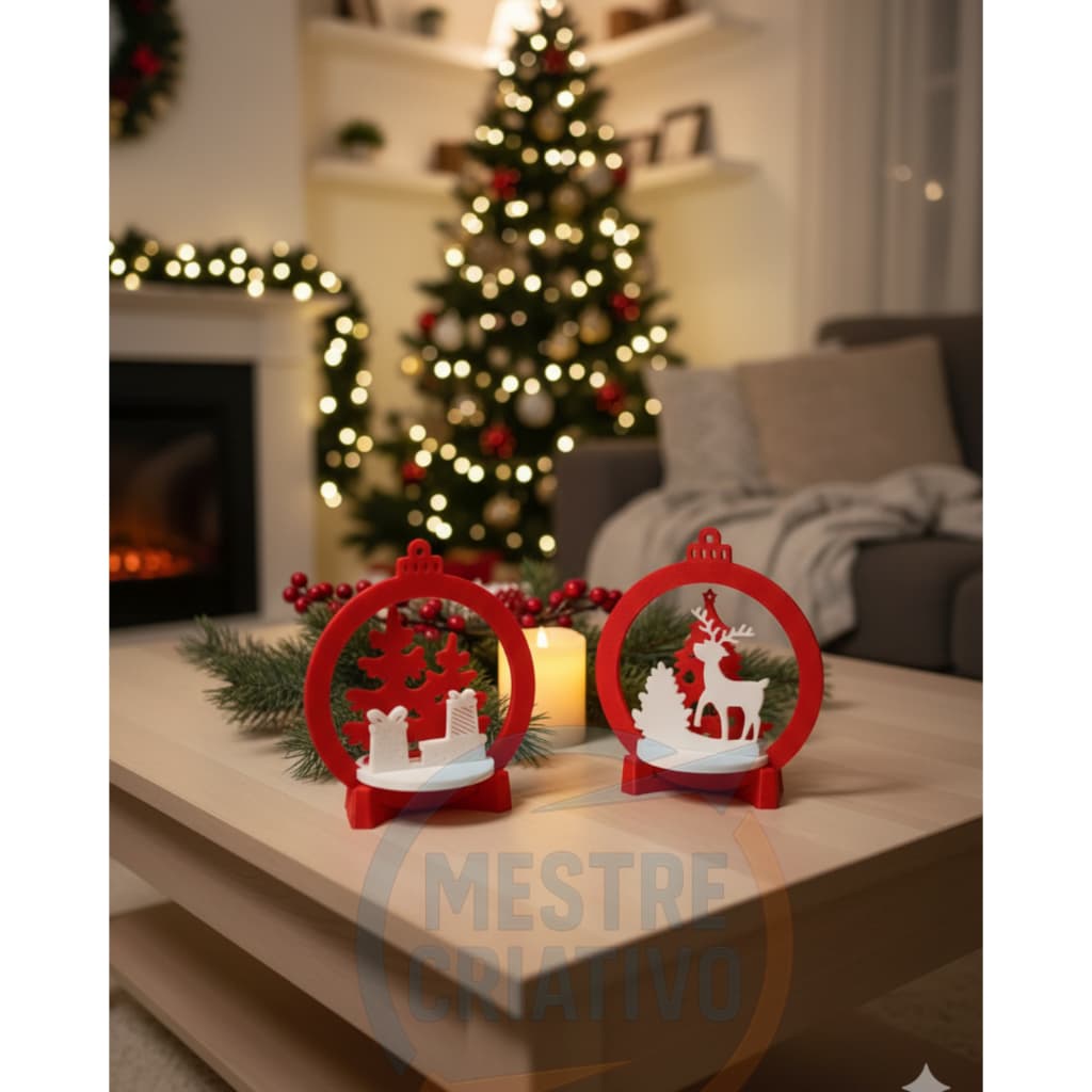 Kit 3 Bolas de Natal com Suporte para Mesa e arvore - Decoração - Enfeite de Natal - Arvore de Natal