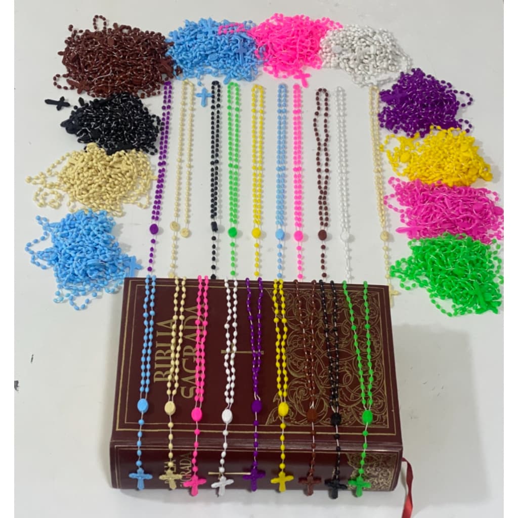 48  Terço Católico - Plástico/Nylon 38 cm - Lembrancinhas Católica - Batizados - Missas - Oraçoes - Artigo Premium.