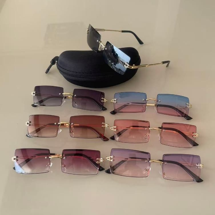 Óculos de Sol Feminino Quadrado Luxo com Proteção UV400 — Armação Dourada, Lente Degradê Colorida, Acompanha Estojo