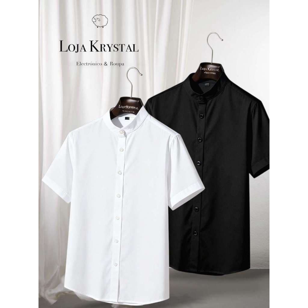 LojaKrystal Kit 2 peças camisa masculina gola pastor social casual Viscolinho  manga curta moda lux