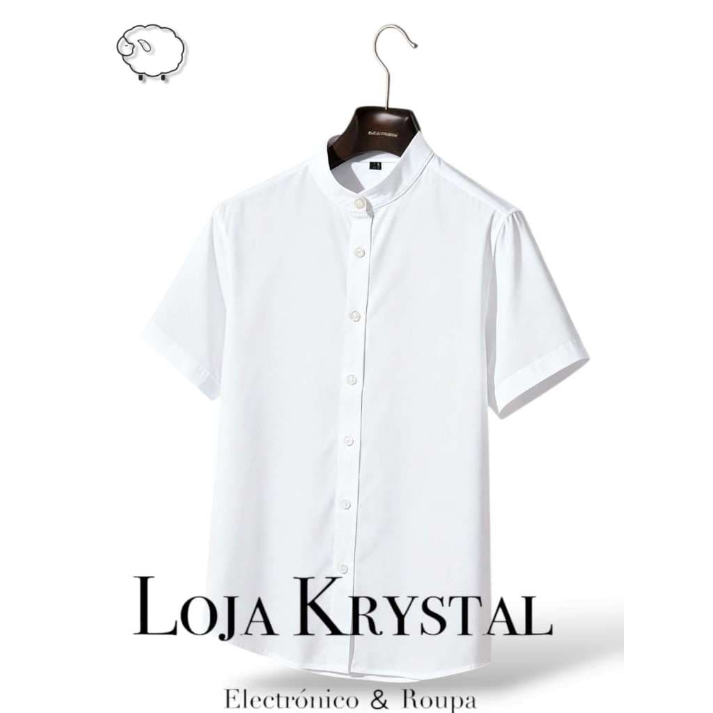 Camisa Social Masculina Gola Padre de Luxo Com Manga Curta Slim Fit  Viscolinho Tecido Premium
