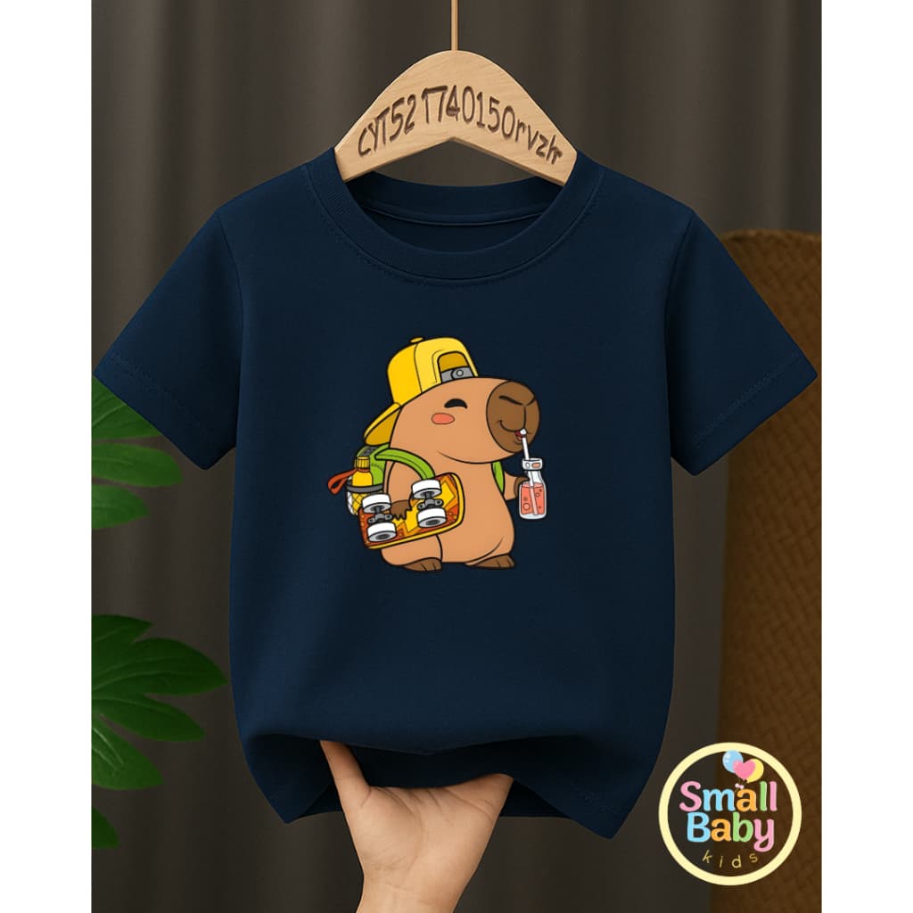 Camiseta Infantil Juvenil Unissex Capivara Skate e Suco Estampada Desenho Descolado Personagem