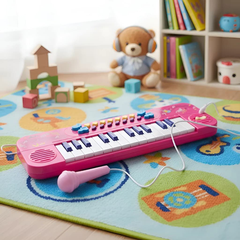 Kit Teclado Musical Infantil com Microfone - Rosa/Azul