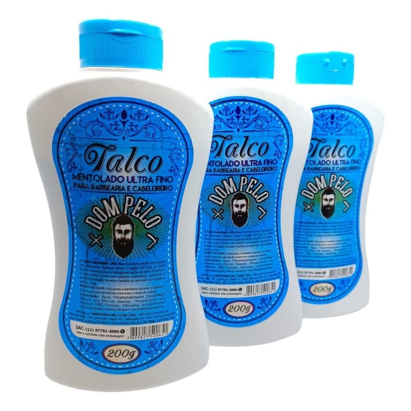 Kit 3 Talco Mentolado Dom Pelo 200g Barbeiro Barbearia Profissional Refinado