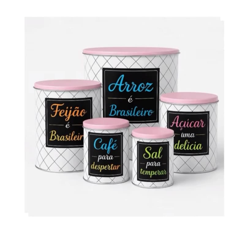 Kit 5 Peças Mantimento Jogo Plástico/ Porta Mantimentos e Organizadores de cozinha com Adesivo