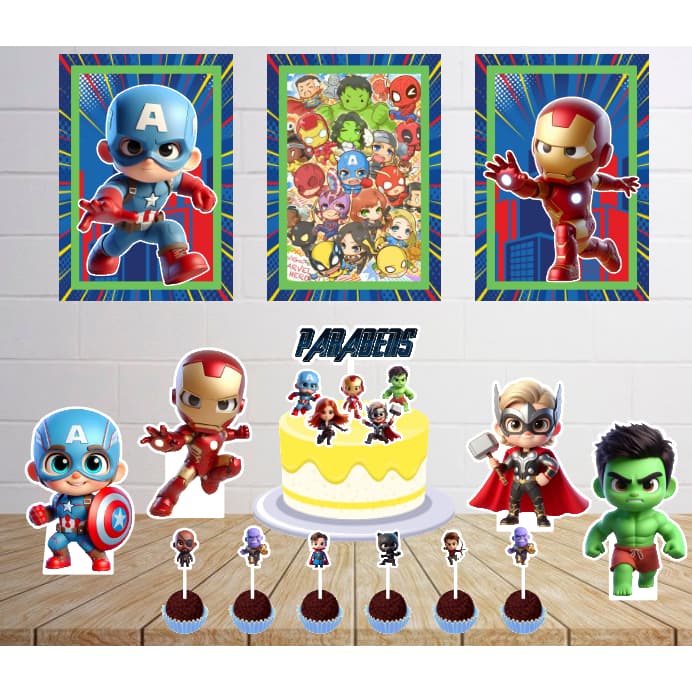 Kit Só um Bolinho -OS VINGADORES/THOR/ HULK/CAPITÃO AMÉRICA/HOMEM DE FERRO Kit Festa em casa  - Aniversário, Mêsversário