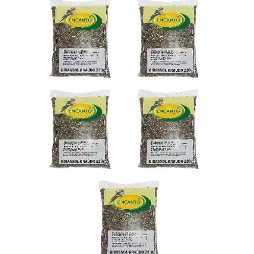 KIT SEMENTE DE GIRASSOL GRAÚDO ENCANTO  PARA PÁSSAROS PACOTE COM 5 UNIDADES DE 220G
