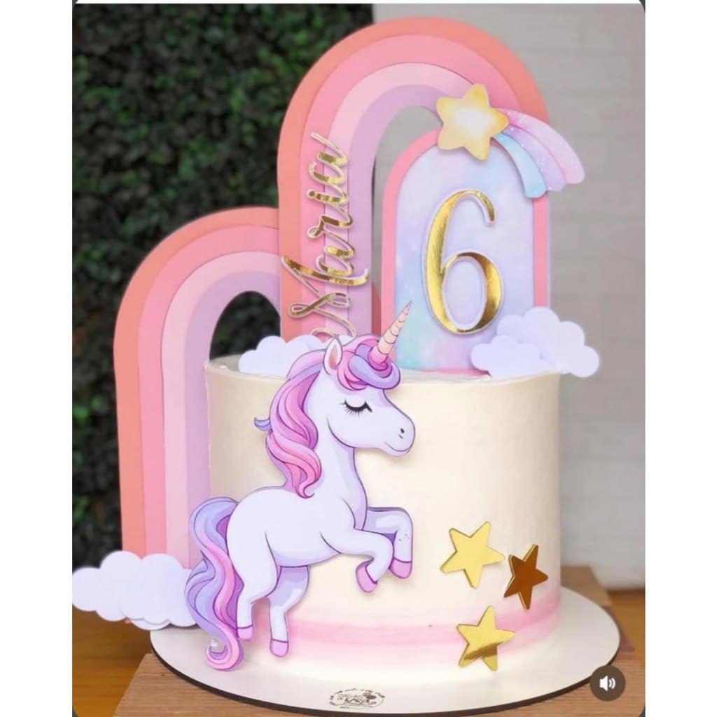 TOPO DE BOLO UNICÓRNIO – Personalizado com Nome e Idade – Festa Infantil