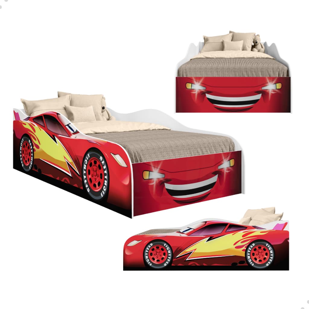 Cama Infantil Quarto Menino Carros Adesivada Azul Vermelha Cor Vermelho Adesivada Solteiro Criança