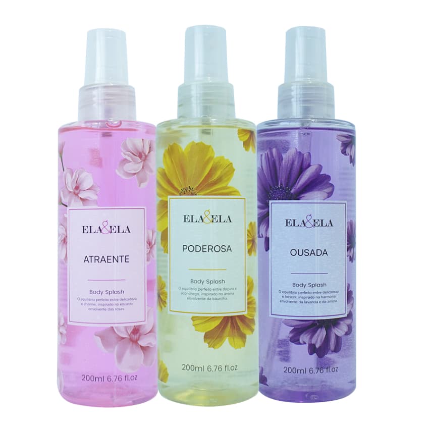 Kit Body Splash Ela & Ela – Para Mulheres Atraentes, Poderosas e Ousadas 💛💜💗