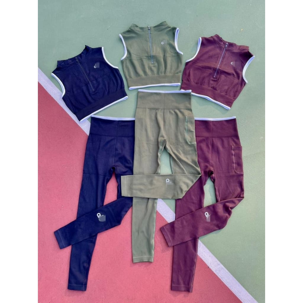 CALÇA LEGGING E TOP CROPPED ACADEMIA FITNESS BOLSO ZIPER YOGA POLIAMIDA CINTURA ALTA  PREMIUM