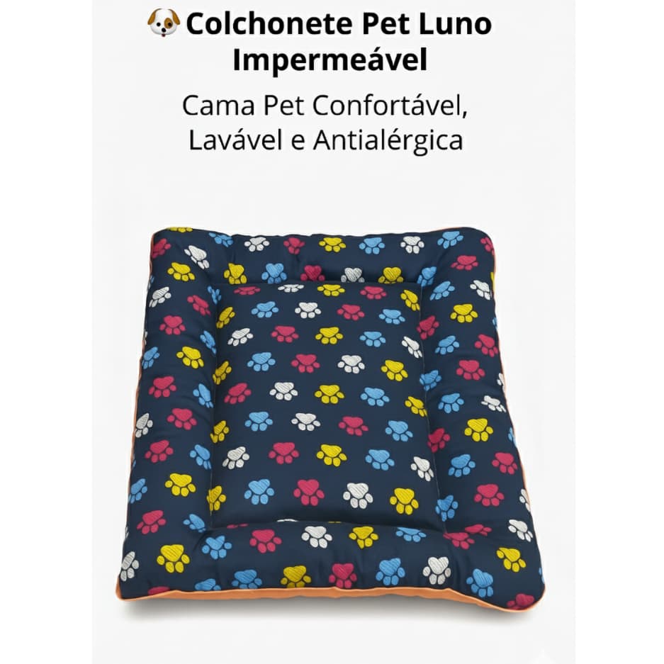 🛏️ Cama Pet Luno Impermeável | Colchonete Antialérgico e Super Confortável 100x80x15 cm