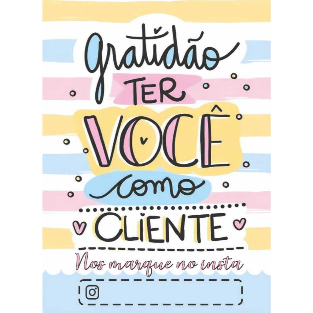 Cartão de Agradecimento Gratidão ter você como cliente 7x10Cm