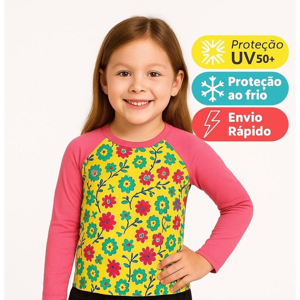 Camisa Térmica Proteção Estampada Uv 50+  Infantil Menina  Praia Piscina 1/8 anos PMG e GG